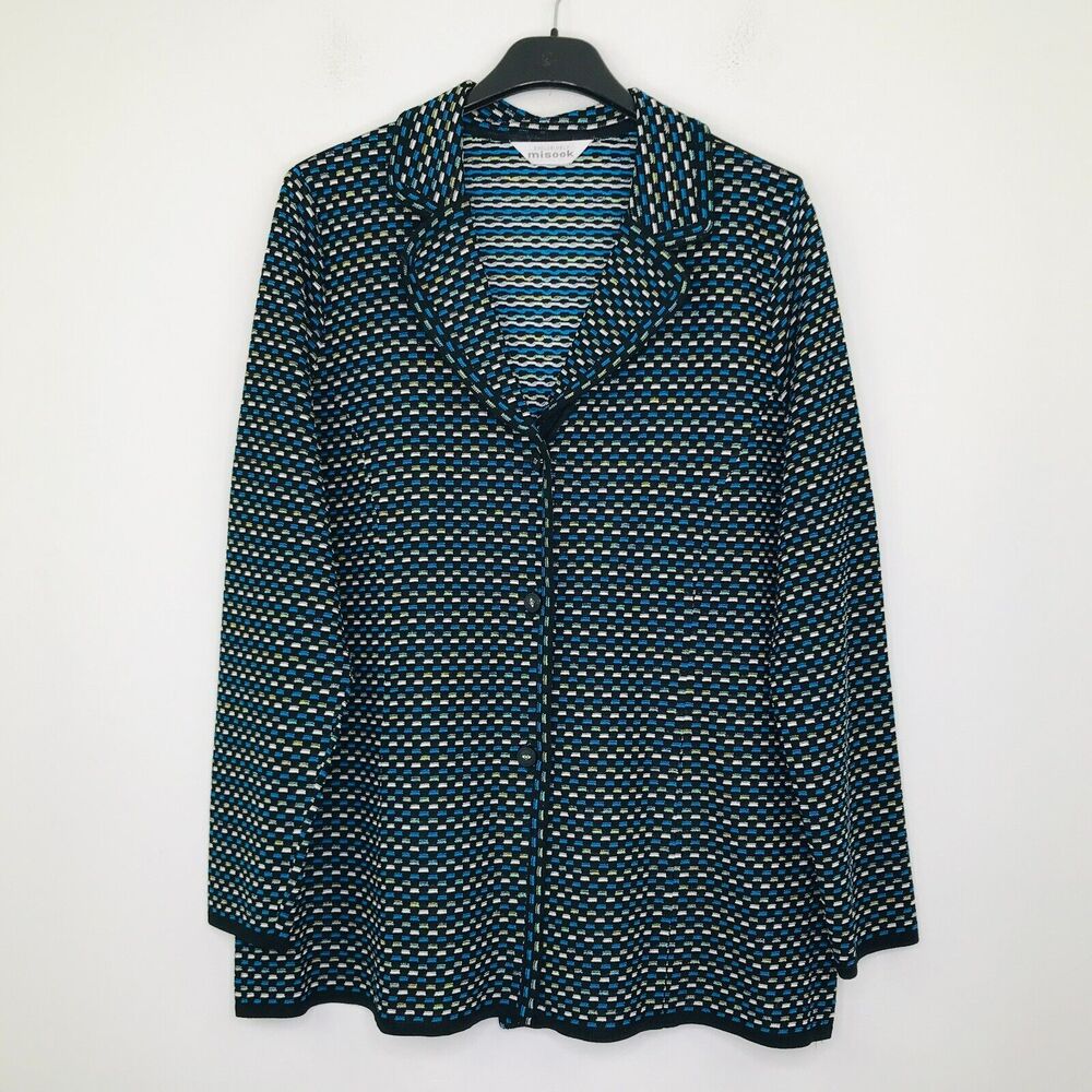 Misook Womens Large Blazer Multicolor Check Unlined Knit Two Button Acrylic BZ29